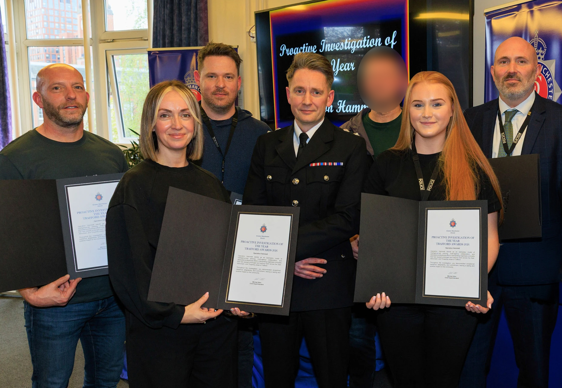 Programme Challenger: Trafford investigation wins award, Salford uncover commercial drugs premises, foot chase leads to drugs investigation, and two arrested in Manchester drugs warrants