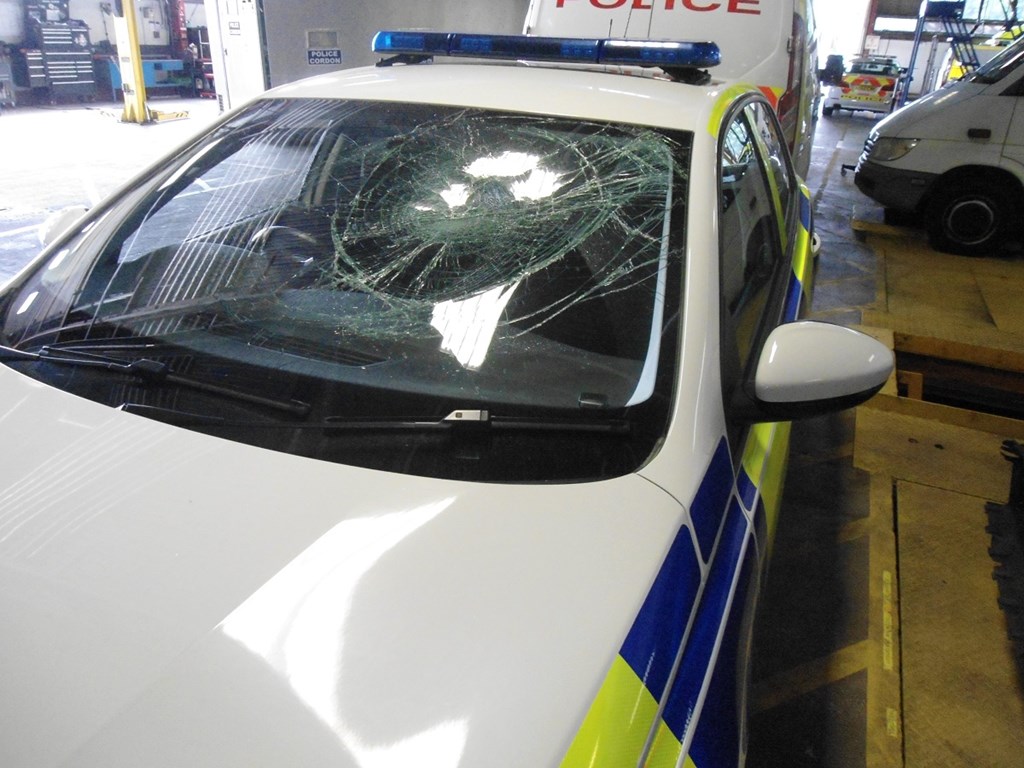 Damaged police car