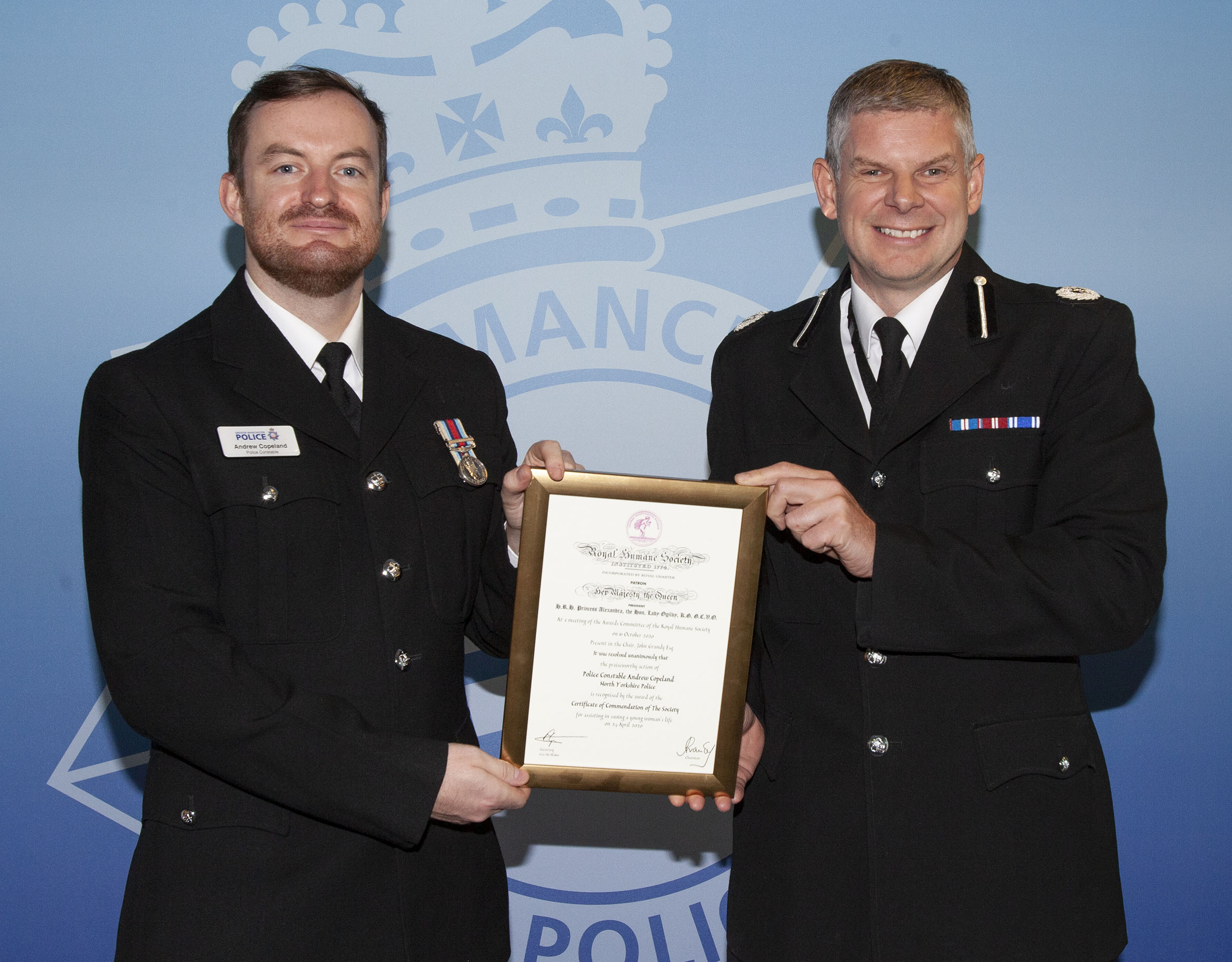 PC Andrew Copeland receiving his award