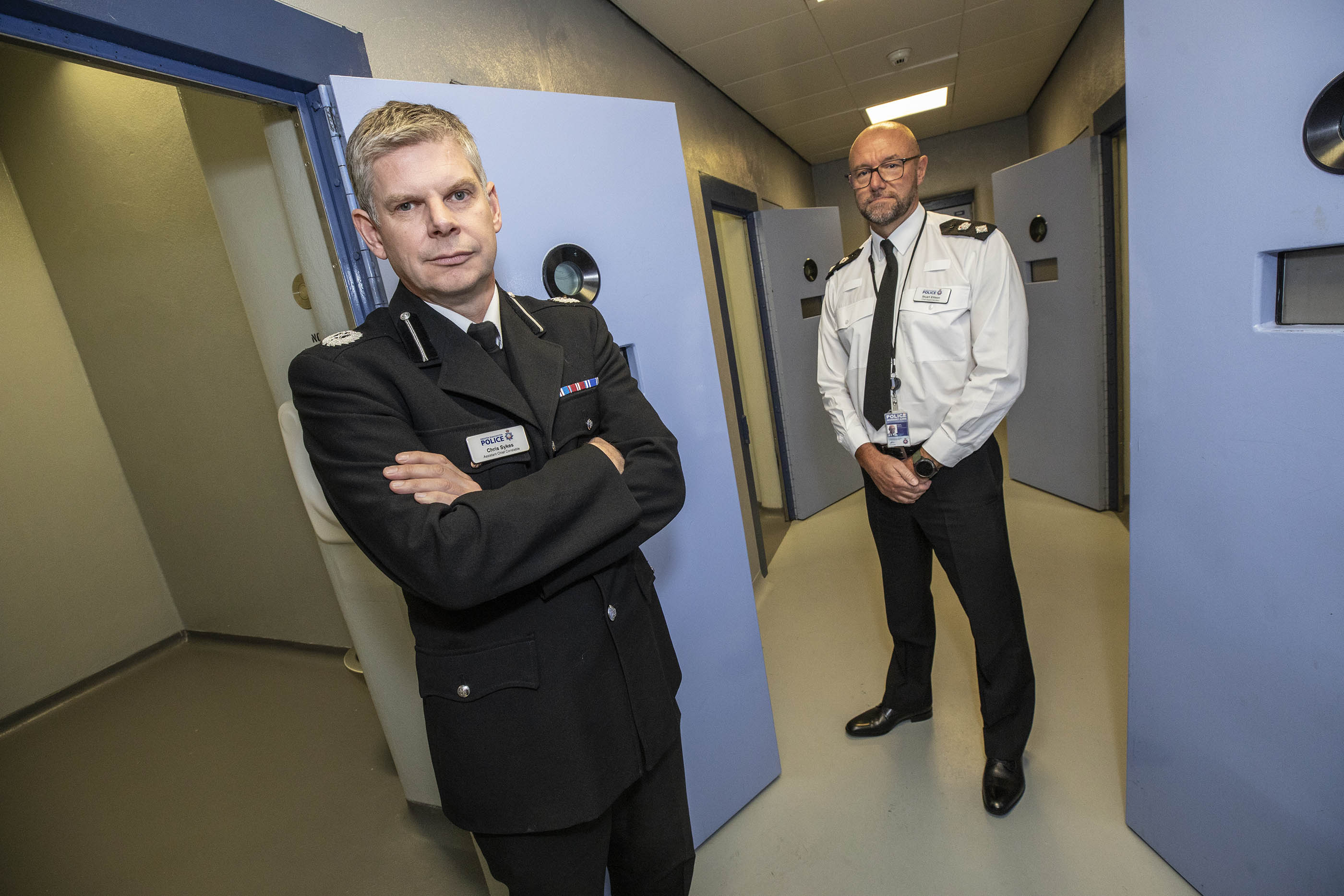 ACC Chris Sykes and Chief Superintendent Stuart Ellison at Bolton Custody Suite