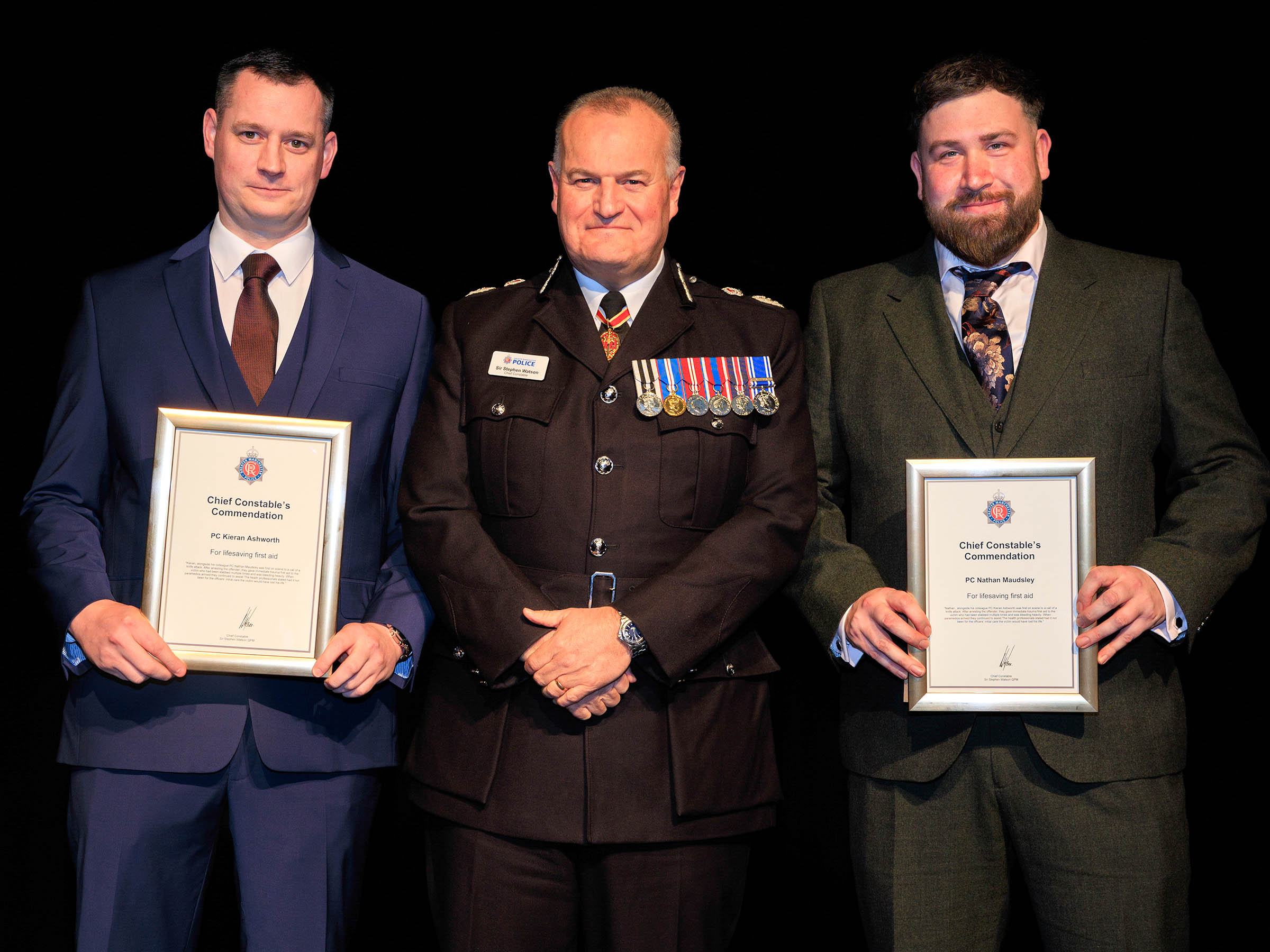 PCs Maudsley and Ashworth receive their Chief Constables' Commendation