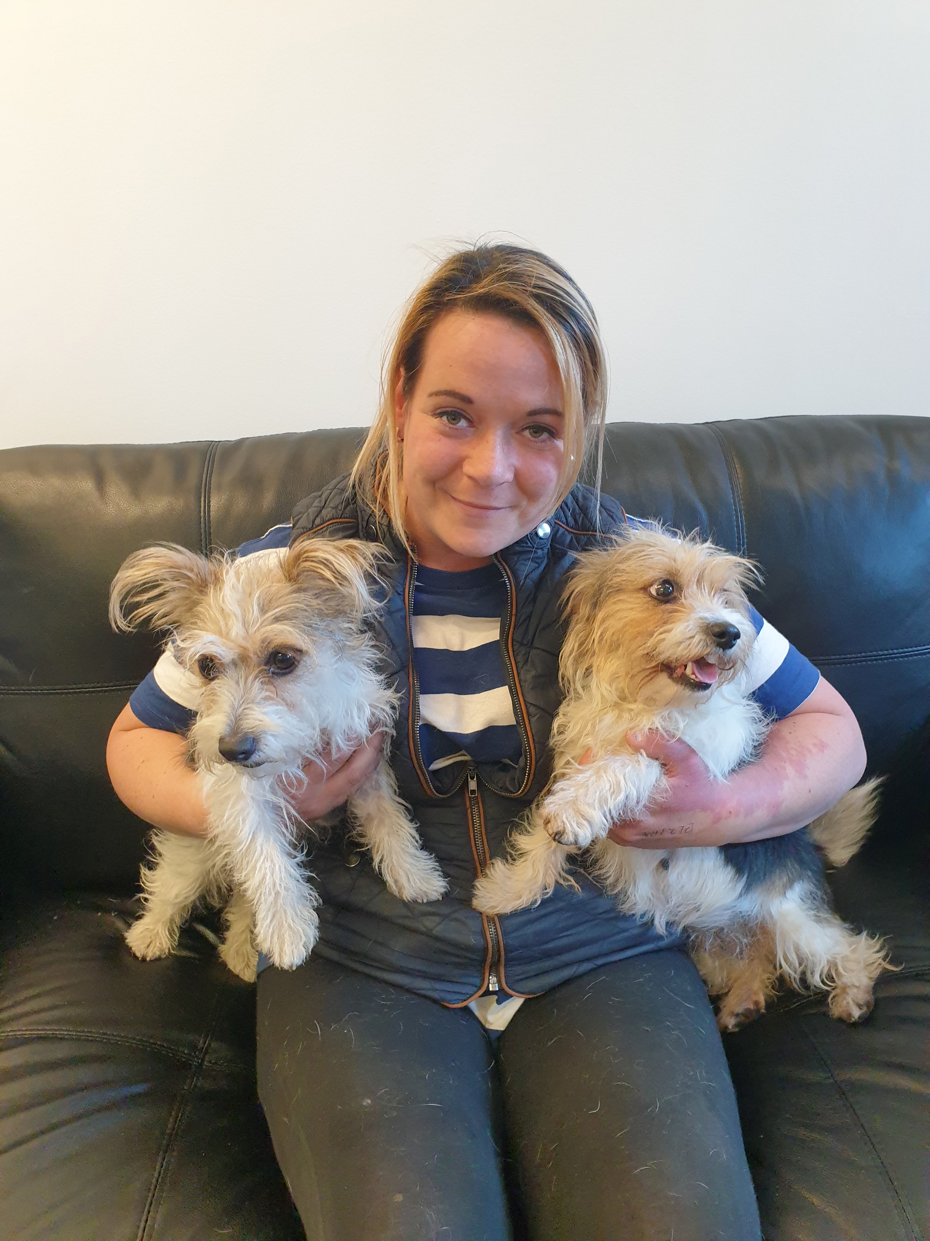 Katie Shakeshaft with Mopsy and Scrappy
