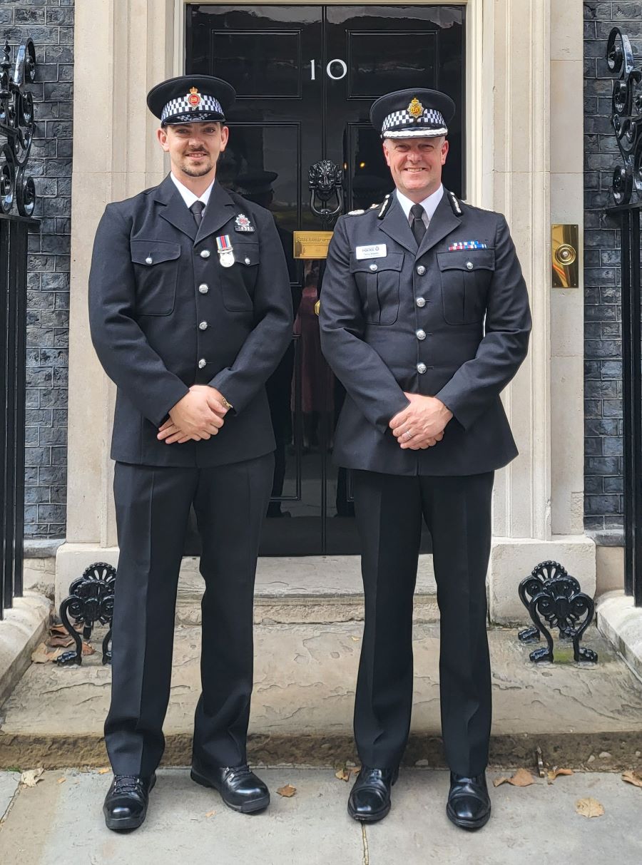 PC Craig McMorrow (left) with DCC Terry Woods at Downing Street