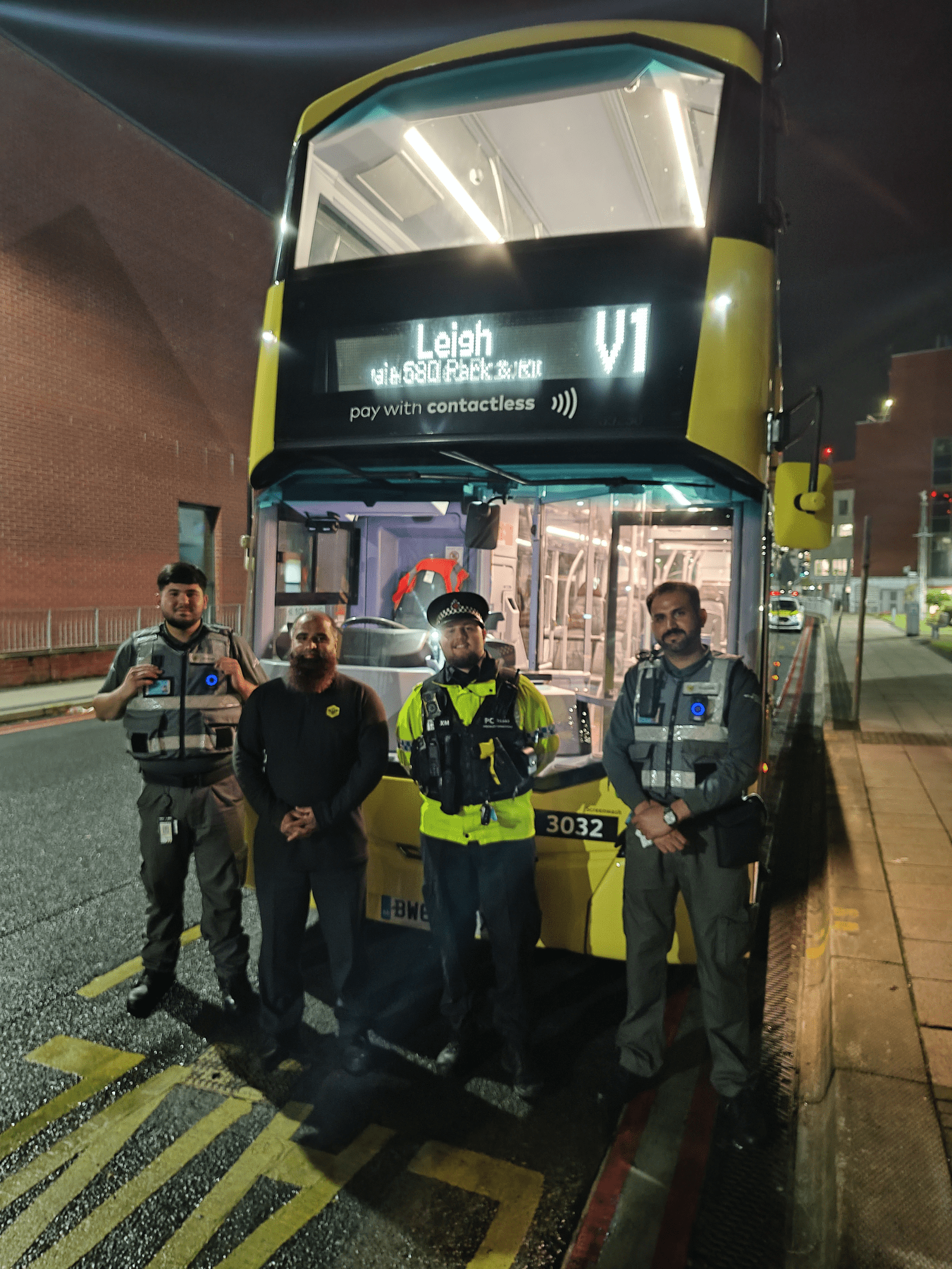 GMP officers alongside Travelsafe staff on the new night bus service that was launched on Sunday 1 September 2024.